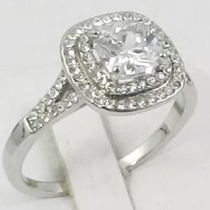 Charter Club Silver Tone White Crystal Ring Size 10